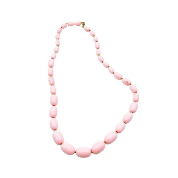 Vintage Pink Lucite Graduated Necklace with Oblong Pastel Beads and Gold Tone - Picture 2 of 3